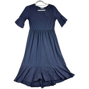 Reborn J Dress Women's Medium Blue Stretch Flare Solid Casual Ruffle Sleeve Cute